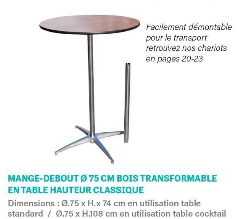 Mange-Debout Alu-bois diamètre 75 cm transformable en table