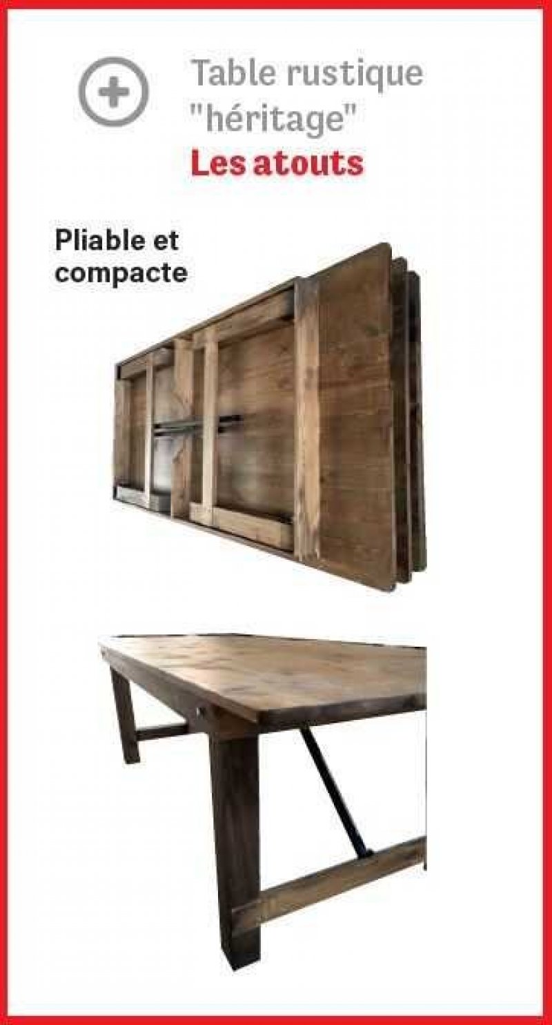 Table pliante Bois rustique HERITAGE 213 x 102 cm