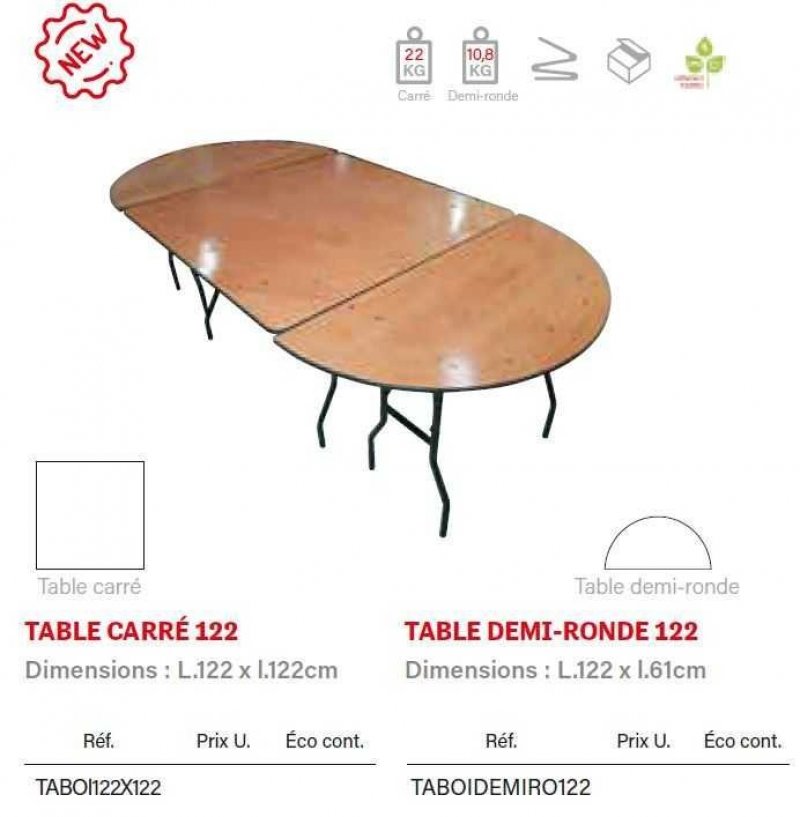 Table pliante Bois demi-ronde 122 cm