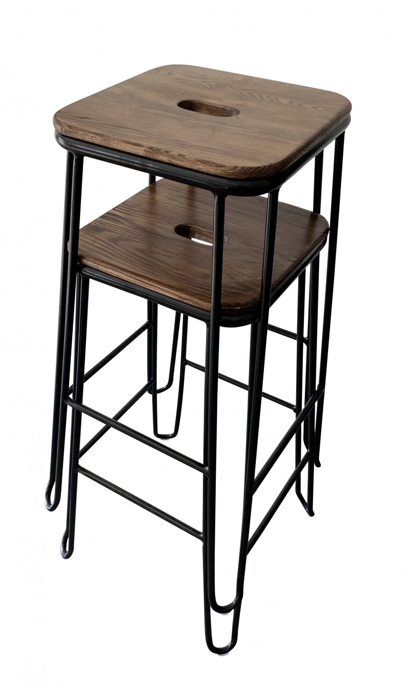 Tabouret métallique INDUSTRIEL empilable VERKA noir