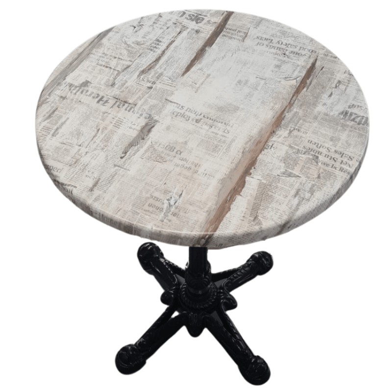 Table Bistrot avec Pied en FONTE - Décor Belle époque - 4 branches et Plateau Stratifié Moulé