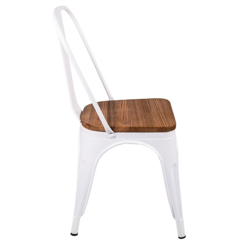 Chaise métallique industrielle blanche - assise bois clair