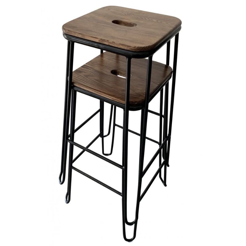 Tabouret métallique industriel empilable Verka noir