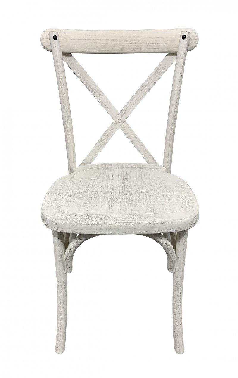 Chaise dos croisé CHAMPÊTRE - Polypropylène - bois vieilli BLANC