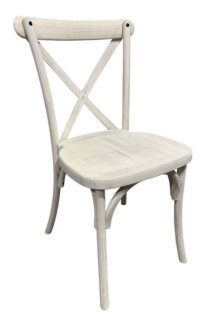 Chaise dos croisé CHAMPÊTRE - Polypropylène - bois vieilli BLANC