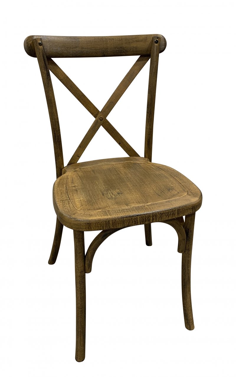 Chaise dos croisé CHAMPÊTRE - Polypropylène - bois vieilli