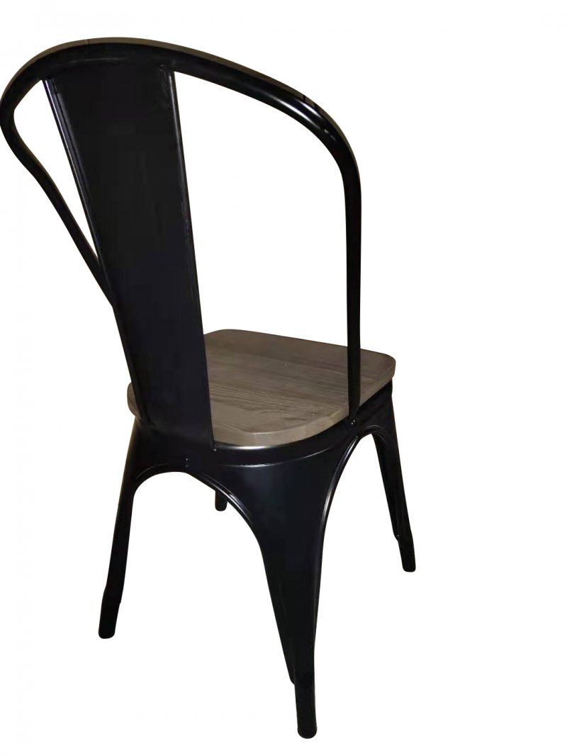 Chaise métallique INDUSTRIELLE Noire, assise Bois Chocolat