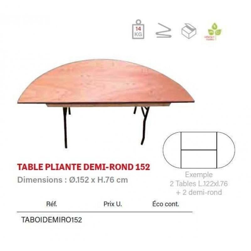 Table pliante Bois demi-ronde 152 cm